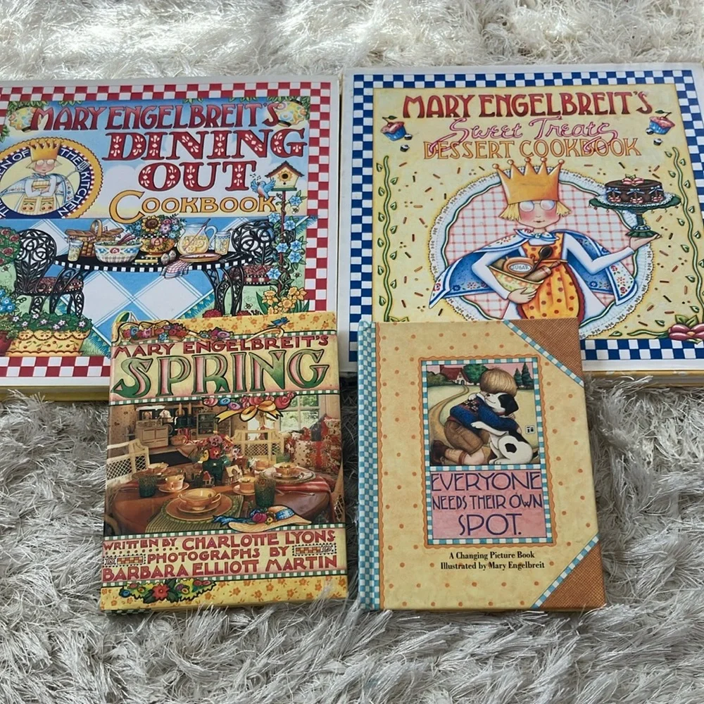 Bundle of 4 Mary Engelbreit books + cookbooks Dining Out Desserts Spring Spot
